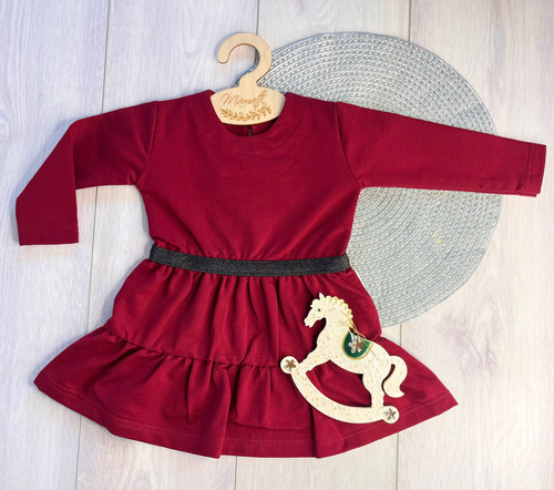 Mamatti niñas algodón SE04 Merry Christmas vestido - granate, manga larga