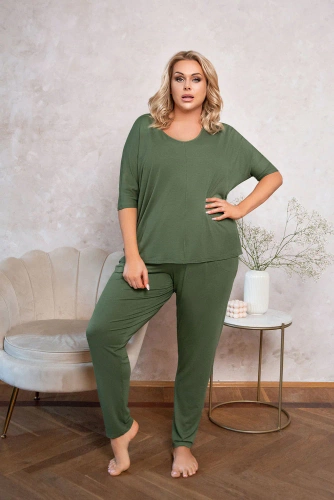 Conjunto Paramo Mujer Manga Corta, Largo. pantalones Moda Italiana - caqui