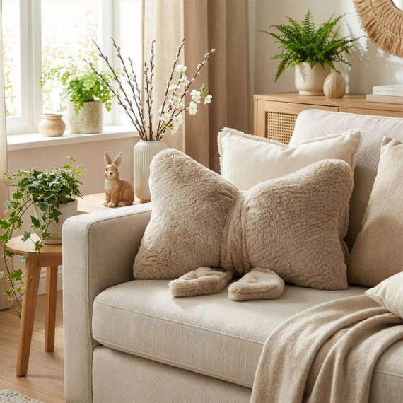 Eurofirany Wiosna 135 – cojín decorativo 37x10x30 con lazo beige