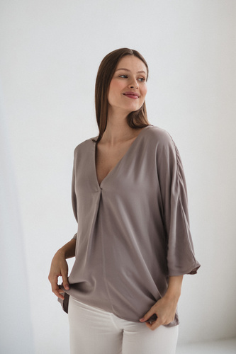 Mamafullness Blusa de embarazada para lactancia Milk&Love beige - viscosa, manga 3/4, oversize