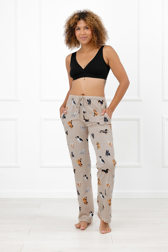 Pantalones largos de algodón para dormir de mujer Italian Fashion Czuczu con estampado de perros