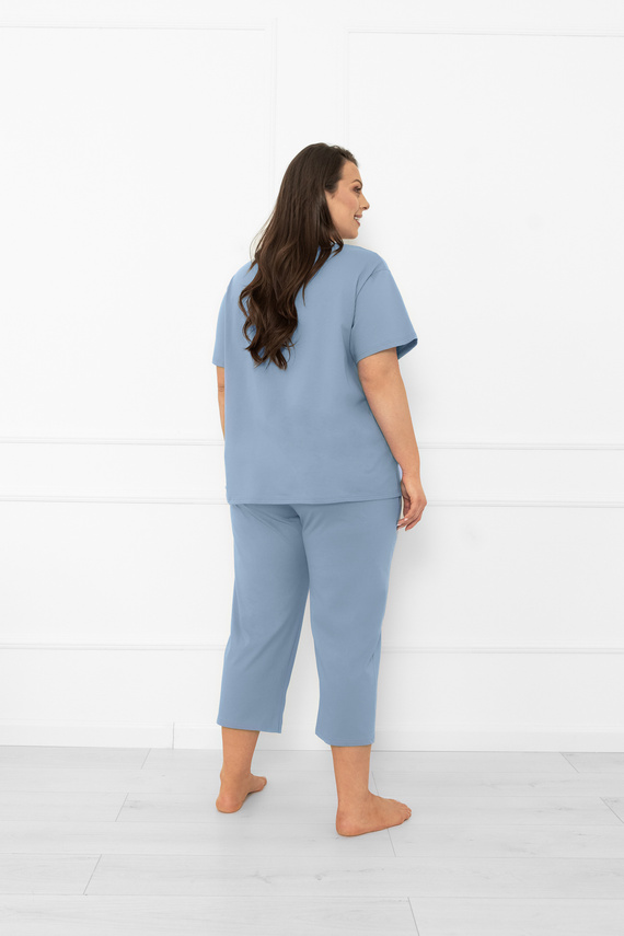 Pijama señora Ksara - manga corta, pantalón 3/4, algodón Moda Italiana - acero