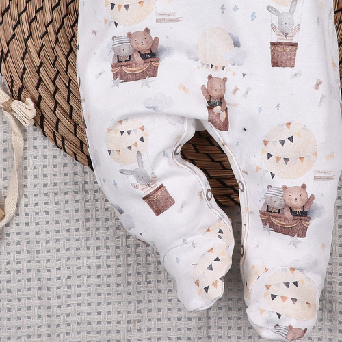 ABN-5537 Pelele Nini Happy Animals de algodón orgánico - botones de presión sin níquel, hipoalergénico, producción polaca