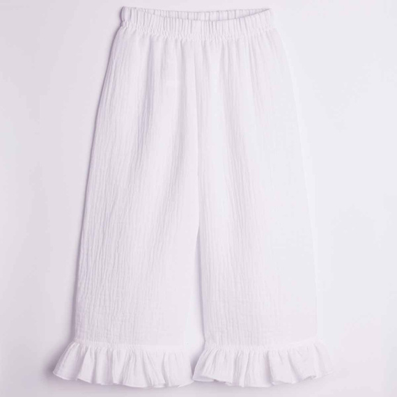 Pantalones para niña Nicol 224330 muselina 100% algodón anchos verano - blancos