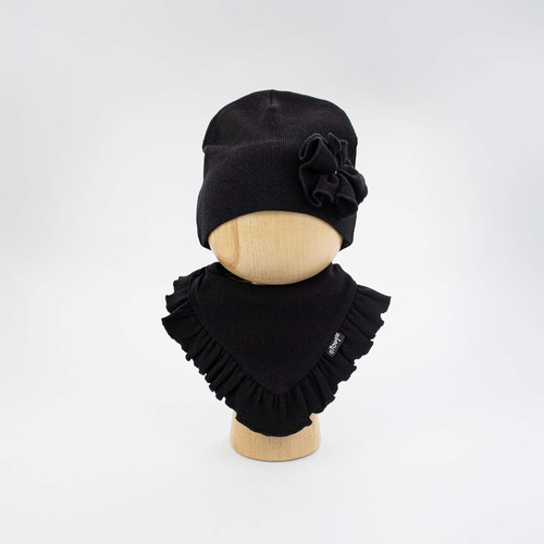 Gorro y Pañuelo para Niña Nicol 141974 Algodón Flor Volante - negro