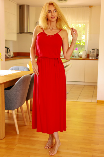 Grace Mirale - Vestido largo de viscosa con abertura | Fabricación polaca - rojo