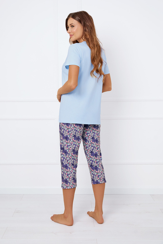 Carbonia Pijama señora manga corta, pantalón 3/4 Moda Italiana - azul/estampado