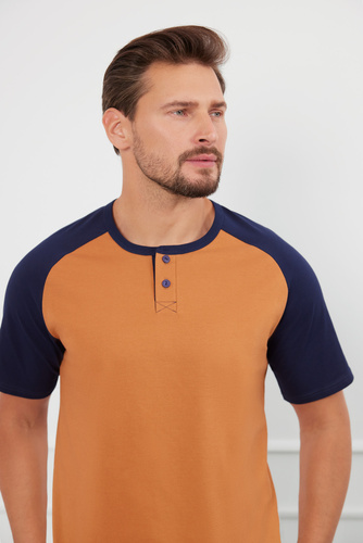 Pijama Alexander Hombre manga corta, pantalón largo Moda Italiana - coñac/granada