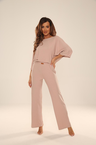 De Lafense 057 Sienna conjunto de homewear para mujer de viscosa acanalada color arena
