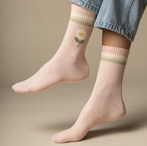 Calcetines de mujer Steven art.099 de algodón con diseños coloridos, costura plana - 114 rosa