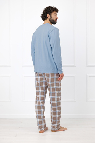 Italian Fashion Wilhelm Pijama para Hombre 100% Algodón Botones Cuadros - cappuccino
