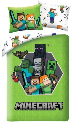 Ropa de cama Halantex Minecraft 140x200 verde con funda de almohada 70x90