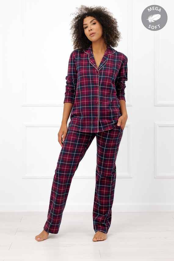 Italian Fashion Alana Pijama larga de algodón para mujer con botones y estampado de cuadros