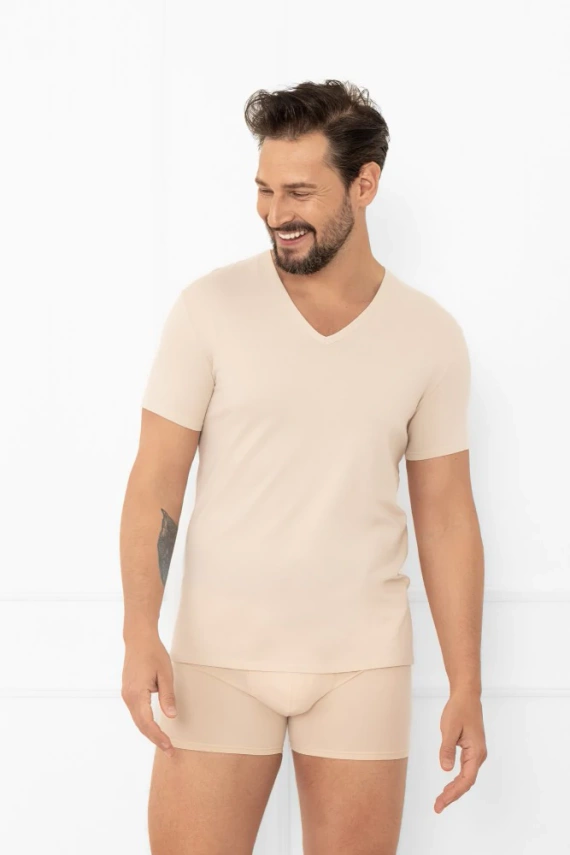 Camiseta Apollo hombre, cuello redondo Moda Italiana - beige