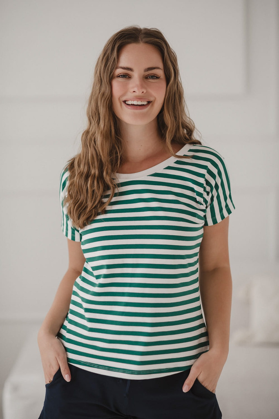 Two Ways Blusa para embarazo y lactancia | Manga corta, cómoda Milk&Love rayas verdes y blancas