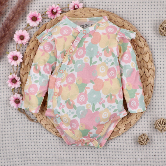 Conjunto bebé NINI Colorful Fruits algodón orgánico body polaina gorro niña