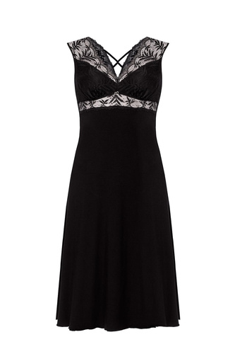 Camisón Petra KM29 Mefemi by Nipplex negro- viscosa, encaje, largo hasta la pantorrilla