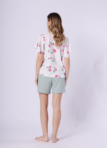Vivian Leveza pijama de algodón para mujer 1725 crema - pijama ligero para el verano, camisa mariposa + pantalón corto