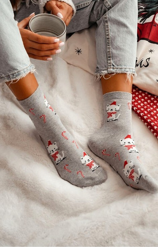 1283-037 Kitten Calcetines de mujer Milena gris-Navidad, colorido, algodón