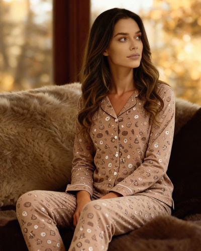 482/434 Smile 4 Cornette pijama de mujer - algodón, desabrochado, con cuello