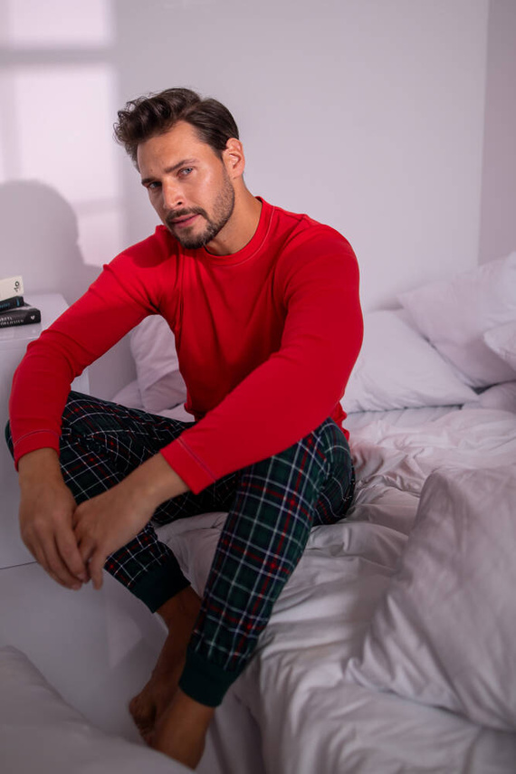Fogo Pijama hombre manga larga, pantalón largo Moda Italiana - rojo/estampado