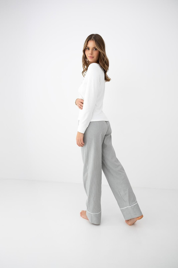 Sensis Salma pijama de mujer ecru-gris con manga larga y pantalones a rayas