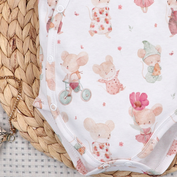 Body bebé Nini Little Mouse algodón orgánico cruzado manga corta piel sensible