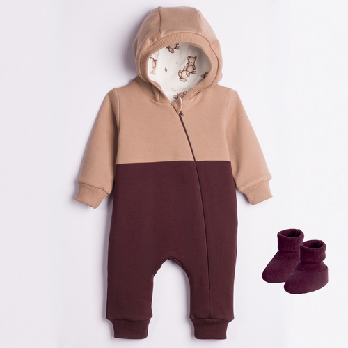 227272 Nicol BENEK Pijama enterizo con forro ositos + botitas primeros pasos marrón