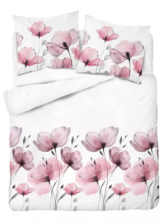 5496 B Ropa de cama de algodón blanco con flores de color rosa acuarela Naturalis- Detexpol