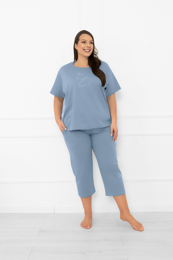 Pijama señora Ksara - manga corta, pantalón 3/4, algodón Moda Italiana - acero