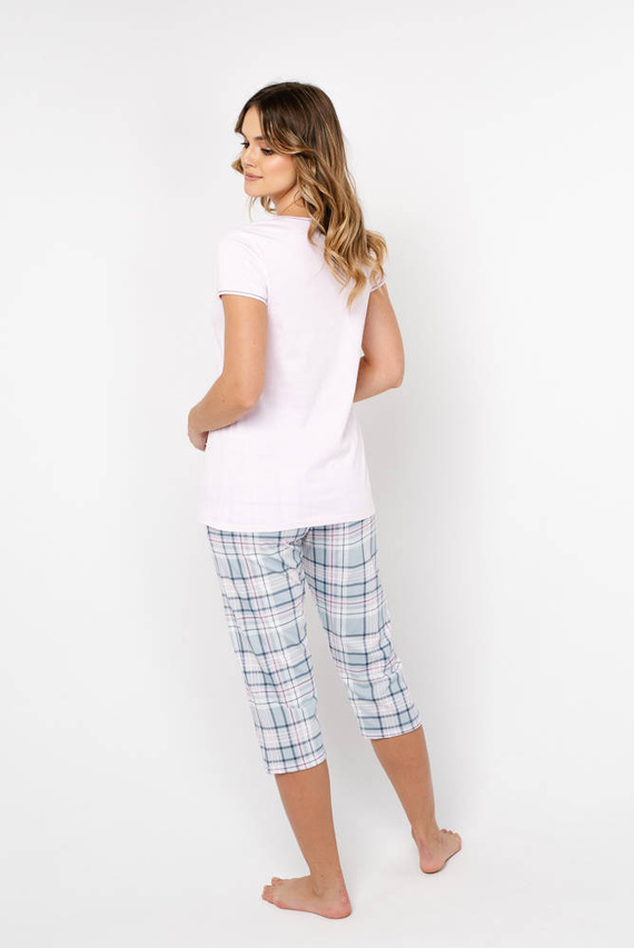 Pijama de señora Glamour de manga corta y pantalón 3/4 Moda Italiana - rosa/estampado