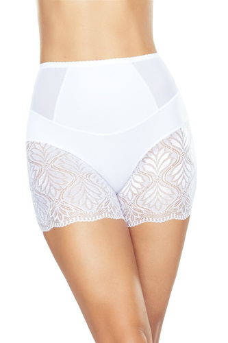 Eldar Vida blanco - braga moldeadora, talle alto, piernas de encaje, microfibra