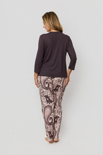 Pijama de mujer Iris PU83 Mefemi by Nipplex - elegante camisa 3/4 de viscosa + pantalón de algodón con estampado oriental, confort premium