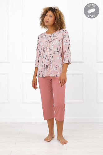 Italian Fashion Mariella Pijama de mujer de algodón con botones pantalón 3/4