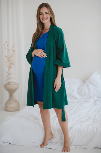 Milk&Love bata de maternidad verde botella - algodón con elastano, cómoda, manga 7/8