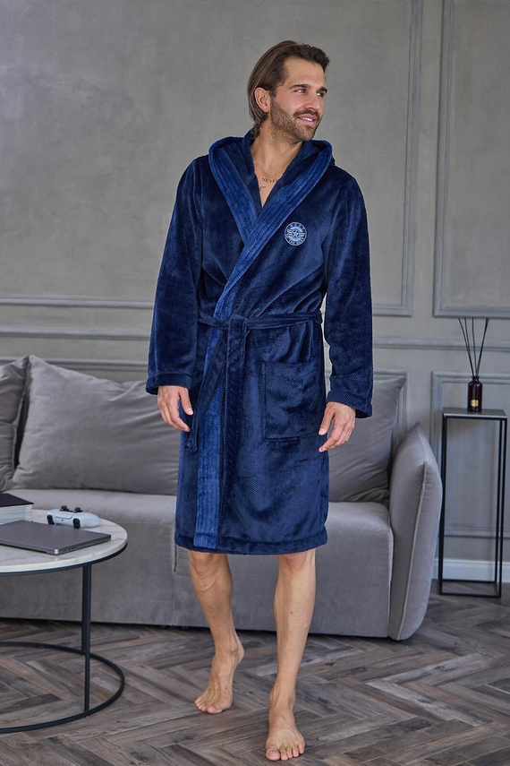 L&L 2663 Active Bata larga para hombre con capucha suave Navy
