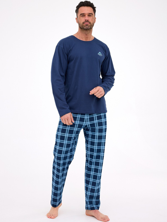 124/314 North Pijama de hombre Cornette azul marino - algodón, manga larga