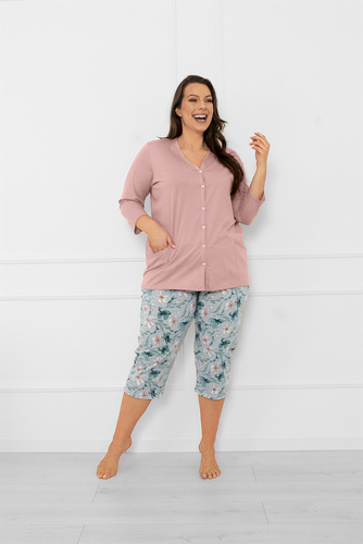 Pijama de señora Sekwoja - algodón, manga 3/4 y pantalón, con botones Moda Italiana