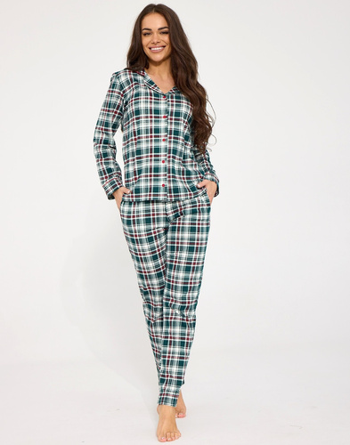 Cornette Francesca 482/490 Pijama de mujer 100% algodón con botones verde