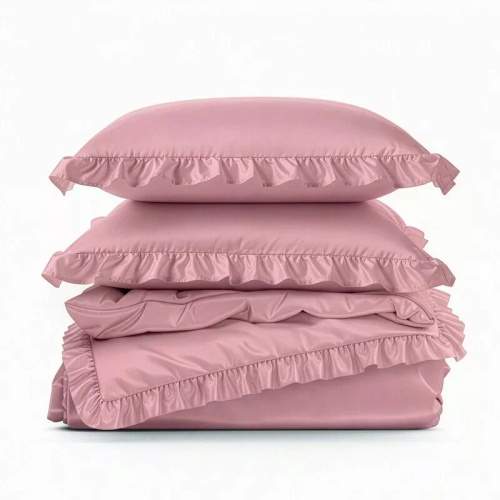 Ropa de cama de microfibra Eurofirany MI con volante, suave, con cremallera, rosa