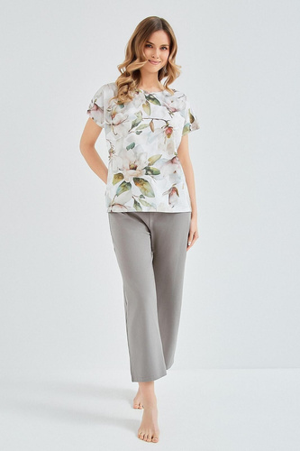Pijama mujer Taro Diana 3607 algodón camiseta floral pantalón 7/8