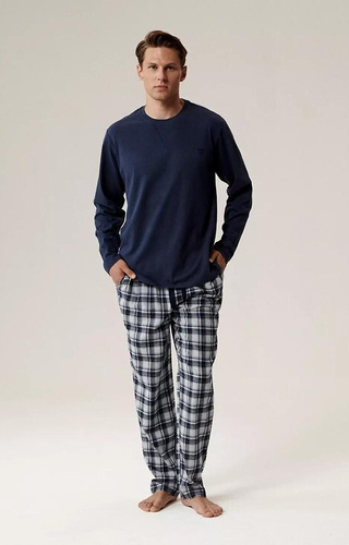 NMP-393 Atlantic azul marino - pantalón pijama hombre de franela de algodón