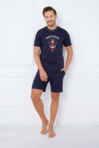 Puerto Pijama de manga corta para hombre, pantalones cortos Moda Italiana - azul marino
