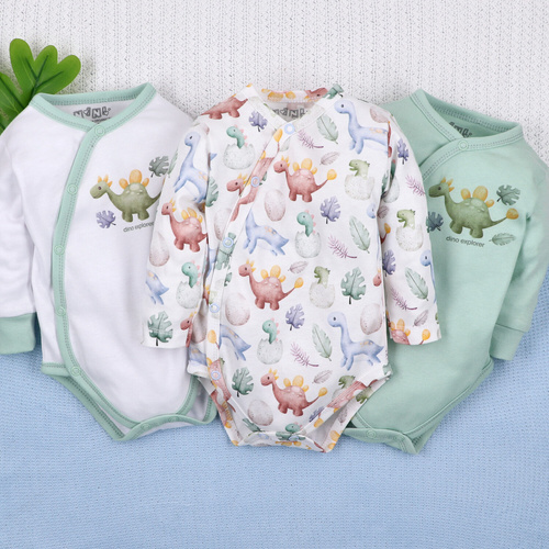 ABN-5562 Dino Explorador Sobre body Nini blanco | Algodón orgánico para recién nacido bebé