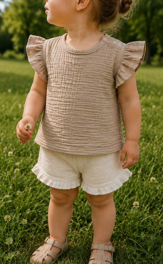 Mamatti BL50115 Blusa de muselina beige ligera y elegante para verano