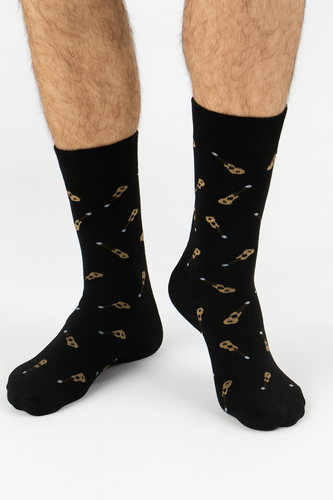 Calcetines de hombre Milena Avangard 0125-122 - Guitarras pequeñas | Algodón, banda sin presión, fabricación polaca - negro