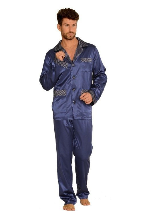 939 Pijama de satén para hombre - azul marino