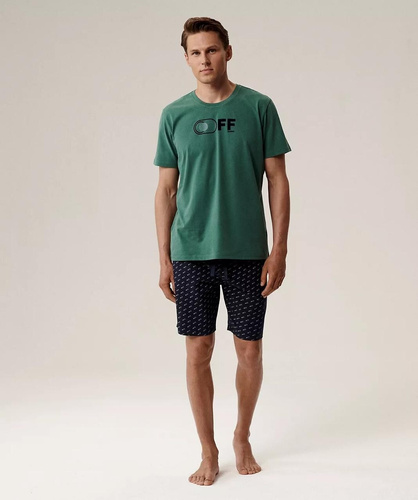 Pijama de hombre NMP-395 - algodón verde y azul marino, manga corta, ligero y cómodo para el verano