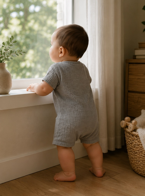 RA55207 Mamatti Ranita de muselina gris con botones de madera para verano