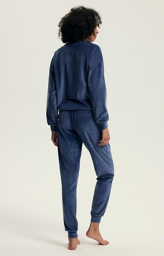 43722 Delanie Mujer Henderson pijama de terciopelo azul marino, manga larga y pantalón
